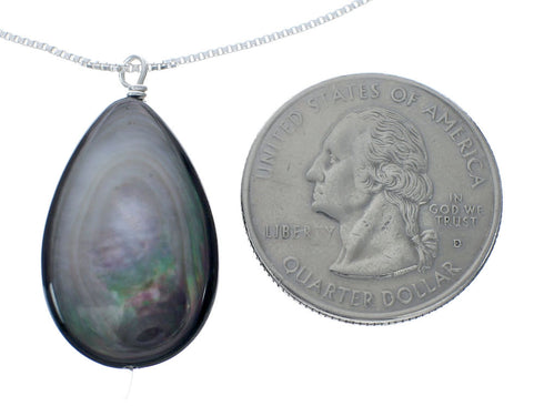 Abalone Shell Sterling Silver Box Chain Pendant Necklace X10253